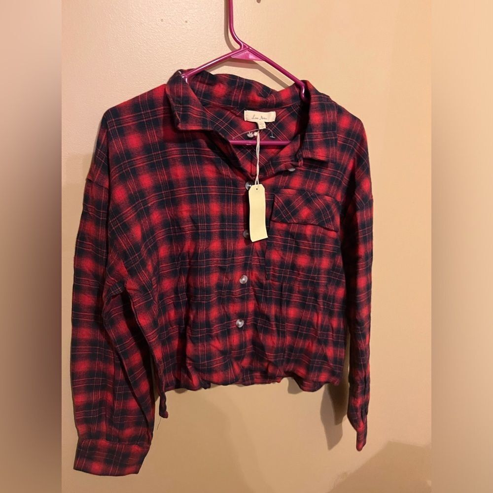 NWT love‎ notes large plaid button down